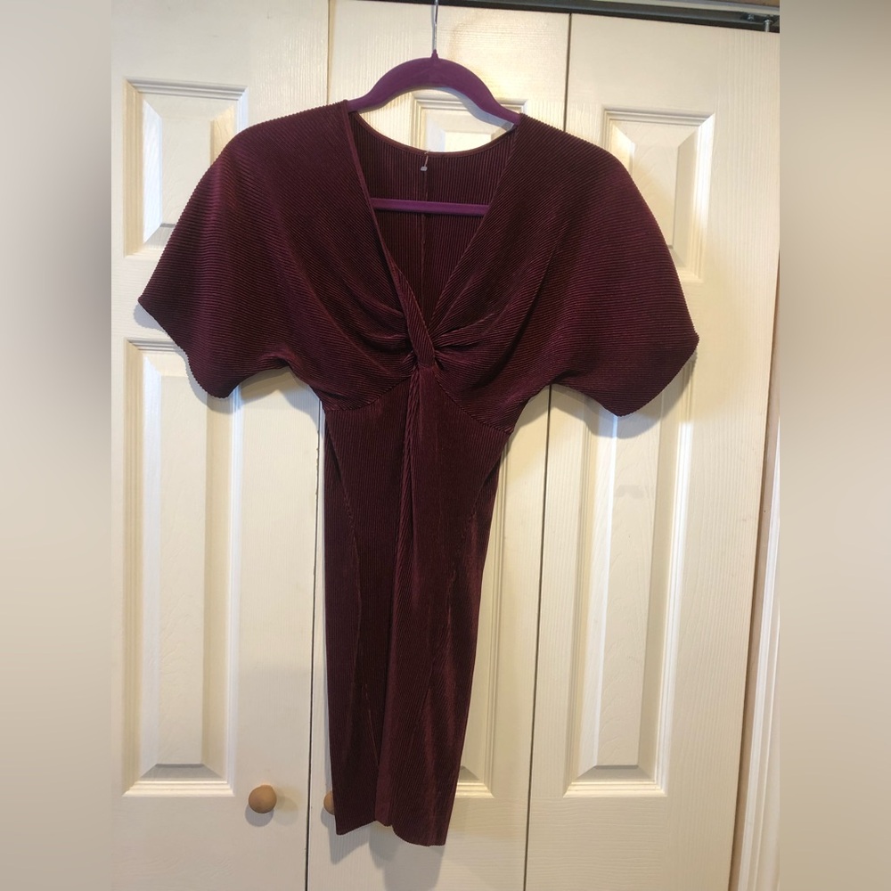 Burgundy Pleated Dress